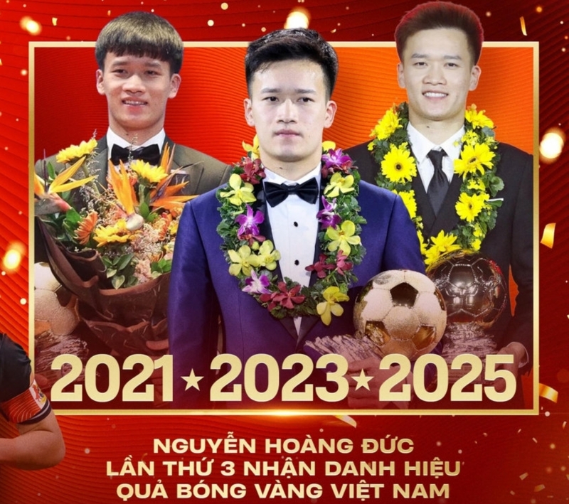 Lần thứ ba giành Quả bóng vàng cho thấy sự bền bỉ và vị thế vững chắc của Hoàng Đức trong bóng đá Việt Nam.